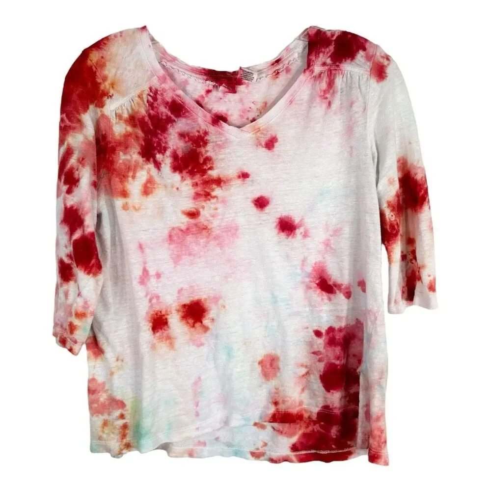 Artisan NY Small Top Everlasting Rose Tie Dye Pink White‎ Linen Handmade 1165 - Picture 12 of 12